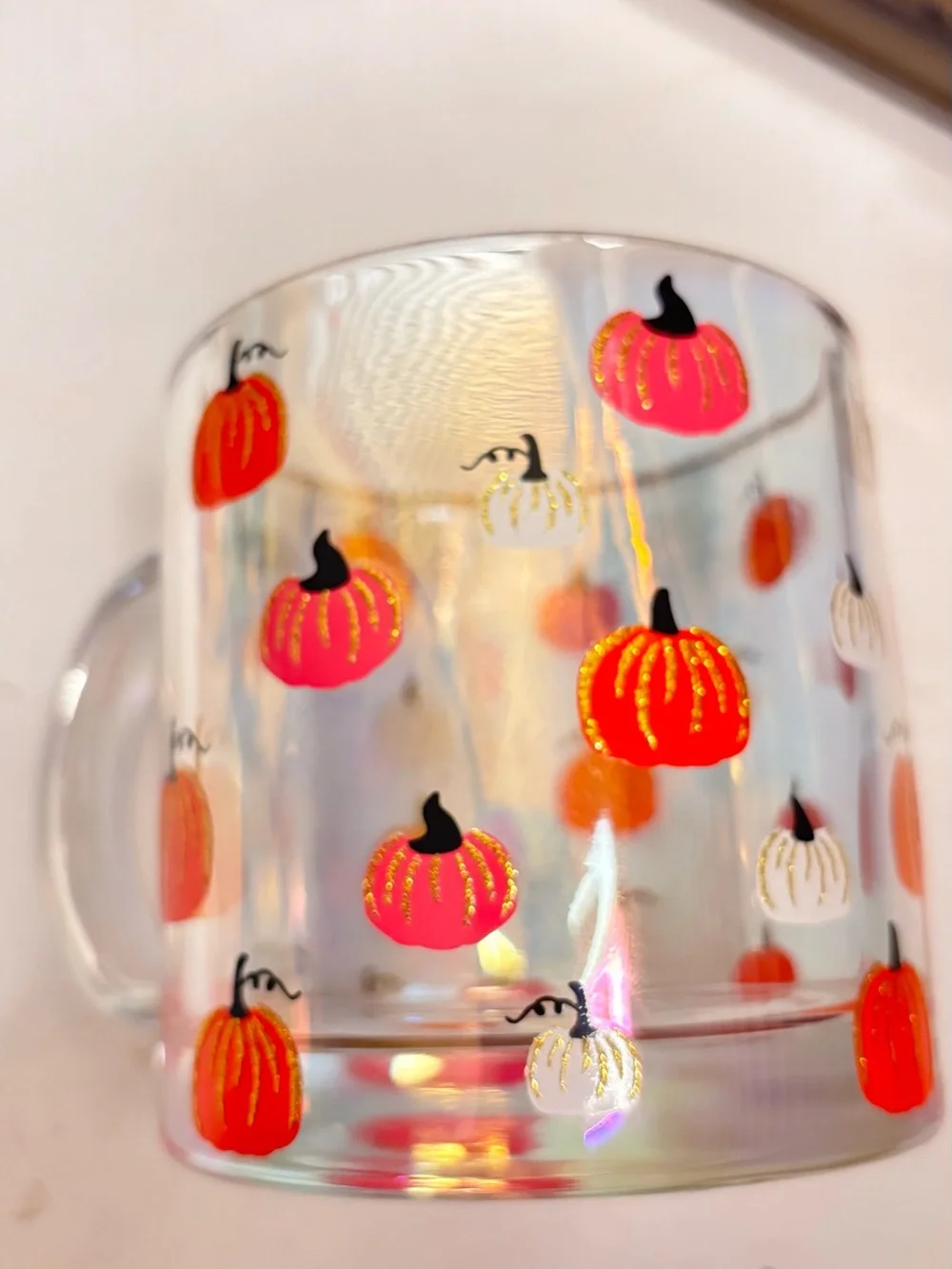 Autumn Pumpkin Glass Tumbler - Orange & Pink -